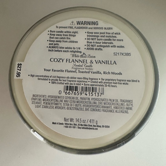 White Barn Cozy Flannel & Vanilla - NWT - 3 Wick - 14.5 oz - Picture 5 of 5